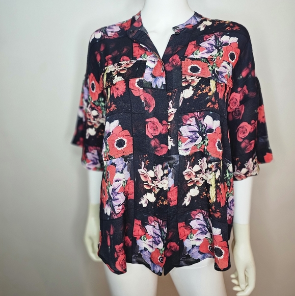Kenzo Tops - Kenzo 100% Silk Floral Black and Red Women's Top Size M/L